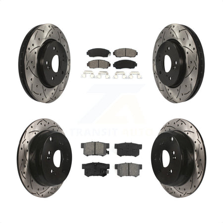 Front Rear Coated Drilled Slotted Disc Brake Rotors And Semi-Metallic Pads Kit For Acura RDX KDS-100290 by Transit Auto