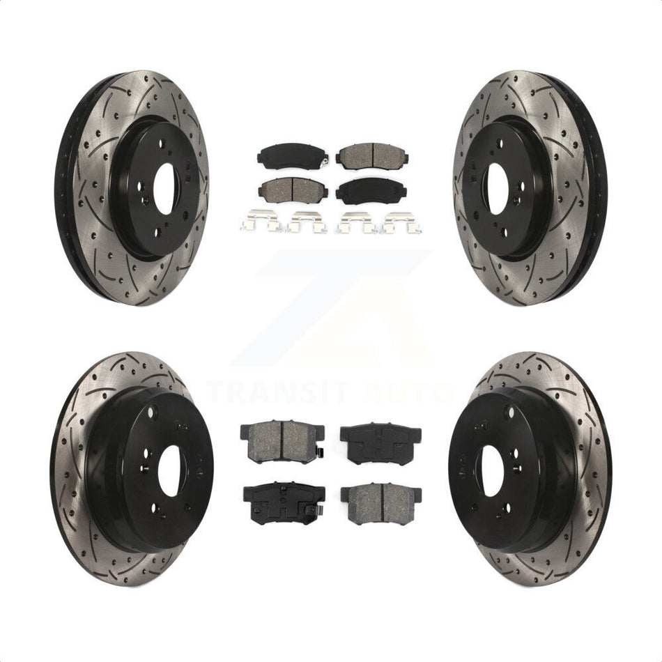 Front Rear Coated Drilled Slotted Disc Brake Rotors And Semi-Metallic Pads Kit For Acura RDX KDS-100290 by Transit Auto