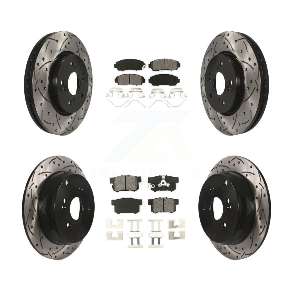 Front Rear Coated Drilled Slotted Disc Brake Rotors And Semi-Metallic Pads Kit For 2012-2016 Honda CR-V AWD KDS-100291 by Transit Auto