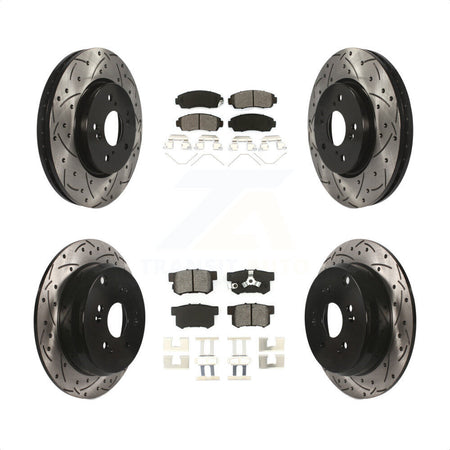 Front Rear Coated Drilled Slotted Disc Brake Rotors And Semi-Metallic Pads Kit For 2012-2016 Honda CR-V AWD KDS-100291 by Transit Auto