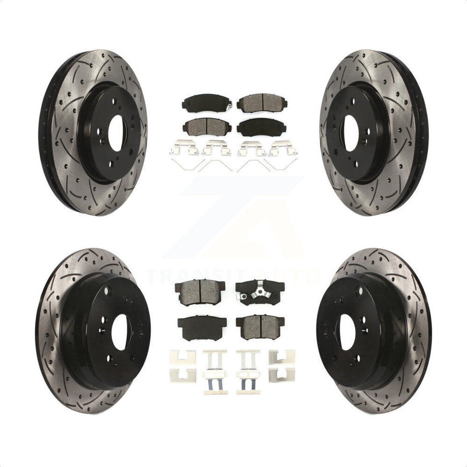 Front Rear Coated Drilled Slotted Disc Brake Rotors And Semi-Metallic Pads Kit For 2012-2016 Honda CR-V AWD KDS-100291 by Transit Auto