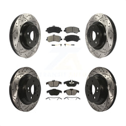 Front Rear Coated Drilled Slotted Disc Brake Rotors And Semi-Metallic Pads Kit For Mercedes-Benz GLK350 GLK250 KDS-100292