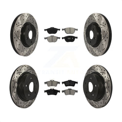Front Rear Coated Drilled Slotted Disc Brake Rotors And Semi-Metallic Pads Kit For 2014 Ford Connect 104.8" wheel base KDS-100294
