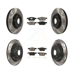 Front Rear Coated Drilled Slotted Disc Brake Rotors And Semi-Metallic Pads Kit For Ford Escape Lincoln MKC KDS-100296