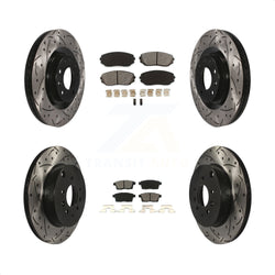 Front Rear Coated Drilled Slotted Disc Brake Rotors And Semi-Metallic Pads Kit For 2007-2015 Mazda CX-9 KDS-100298