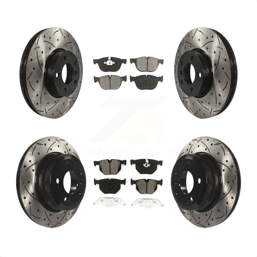 Front Rear Coated Drilled Slotted Disc Brake Rotors And Semi-Metallic Pads Kit For BMW X5 X6 KDS-100300 by Transit Auto