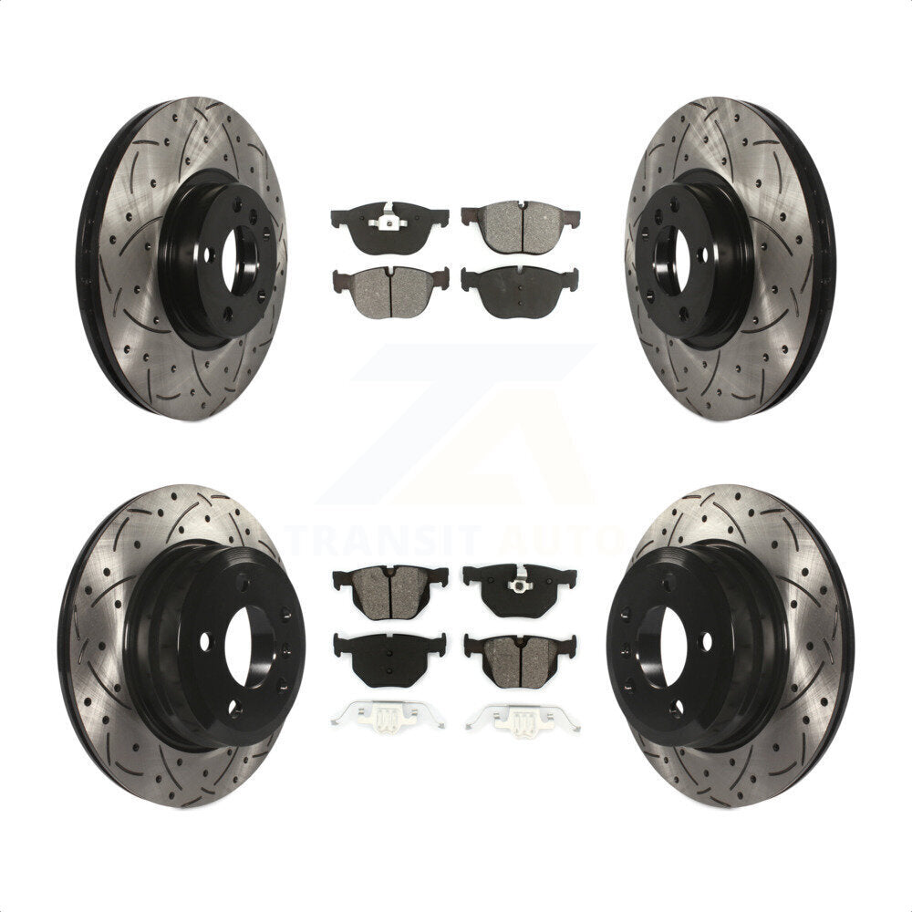 Front Rear Coated Drilled Slotted Disc Brake Rotors And Semi-Metallic Pads Kit For BMW X5 X6 KDS-100301 by Transit Auto