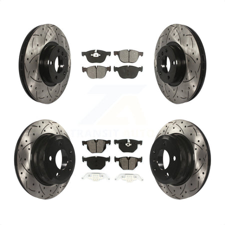 Front Rear Coated Drilled Slotted Disc Brake Rotors And Semi-Metallic Pads Kit For BMW X5 X6 KDS-100301 by Transit Auto