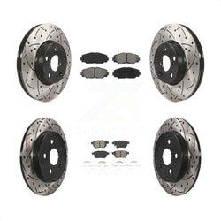 Front Rear Coated Drilled Slotted Disc Brake Rotors And Semi-Metallic Pads Kit For Toyota Corolla Matrix Pontiac Vibe KDS-100309