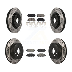 Front Rear Coated Drilled Slotted Disc Brake Rotors And Semi-Metallic Pads Kit For Nissan Rogue Select KDS-100311