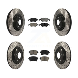 Front Rear Coated Drilled Slotted Disc Brake Rotors And Semi-Metallic Pads Kit For 2009-2010 Audi Q5 With 345mm Diameter Rotor KDS-100322