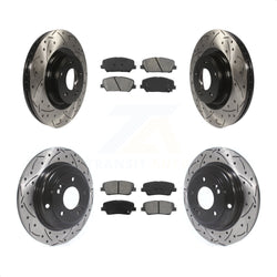 Front Rear Coated Drilled Slotted Disc Brake Rotors And Semi-Metallic Pads Kit For Hyundai Genesis Coupe KDS-100326