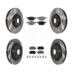 Front Rear Coated Drilled Slotted Disc Brake Rotors And Semi-Metallic Pads Kit For 2010-2015 Volvo XC60 KDS-100327