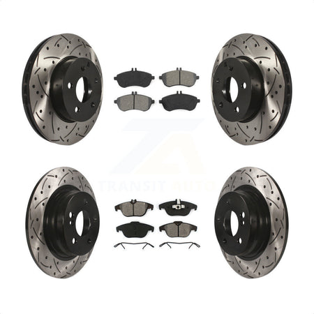 Front Rear Coated Drilled Slotted Disc Brake Rotors And Semi-Metallic Pads Kit For Mercedes-Benz C300 C250 C230 KDS-100329 by Transit Auto