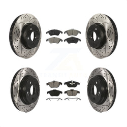 Front Rear Coated Drilled Slotted Disc Brake Rotors And Semi-Metallic Pads Kit For Mercedes-Benz E350 C300 C350 KDS-100334