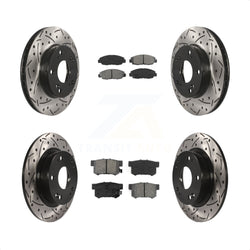 Front Rear Coated Drilled Slotted Disc Brake Rotors And Semi-Metallic Pads Kit For Honda Civic KDS-100342
