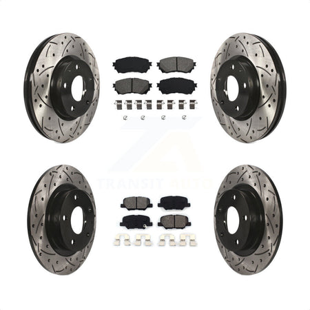 Front Rear Coated Drilled Slotted Disc Brake Rotors And Semi-Metallic Pads Kit For Mazda 6 KDS-100347 by Transit Auto