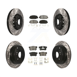 Front Rear Coated Drilled Slotted Disc Brake Rotors And Semi-Metallic Pads Kit For 2013-2018 Acura RDX KDS-100348