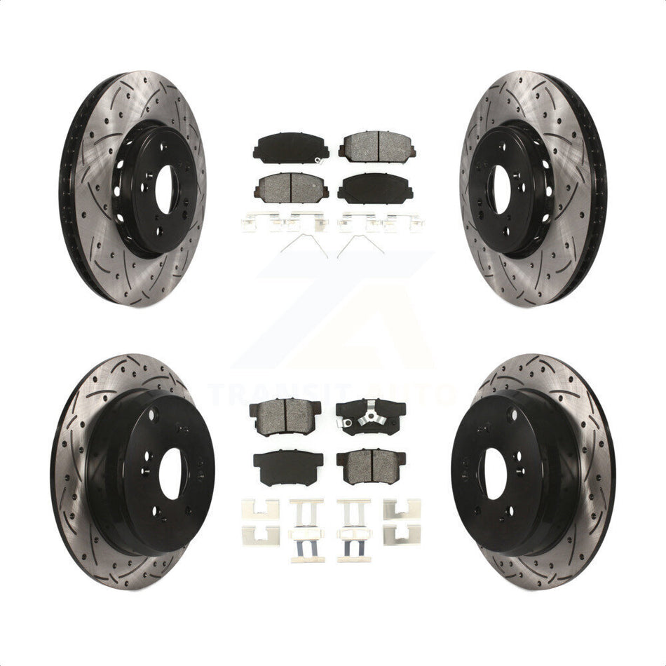 Front Rear Coated Drilled Slotted Disc Brake Rotors And Semi-Metallic Pads Kit For 2013-2018 Acura RDX KDS-100348 by Transit Auto