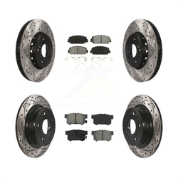 Front Rear Coated Drilled Slotted Disc Brake Rotors And Semi-Metallic Pads Kit For 2016 Acura ILX KDS-100349