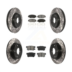 Front Rear Coated Drilled Slotted Disc Brake Rotors And Semi-Metallic Pads Kit For 2015 Honda Civic EX with Coupe Manual transmission KDS-100351