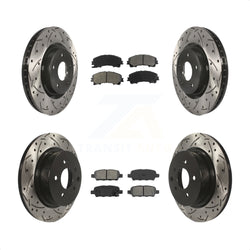 Front Rear Coated Drilled Slotted Disc Brake Rotors And Semi-Metallic Pads Kit For 2016-2017 INFINITI QX50 KDS-100357