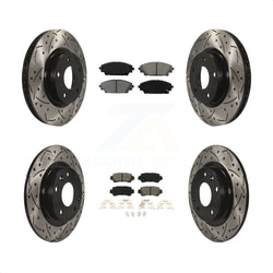 Front Rear Coated Drilled Slotted Disc Brake Rotors And Semi-Metallic Pads Kit For 2016-2018 Mazda CX-3 AWD KDS-100360