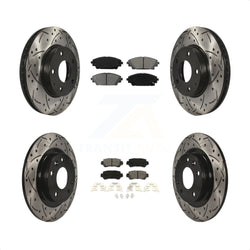 Front Rear Coated Drilled Slotted Disc Brake Rotors And Semi-Metallic Pads Kit For 2016-2018 Mazda CX-3 FWD KDS-100364