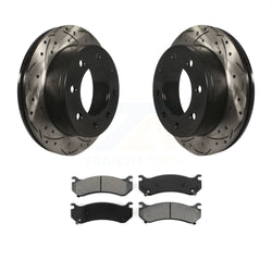 Rear Coated Drilled Slotted Disc Brake Rotors And Semi-Metallic Pads Kit For Chevrolet Silverado 2500 HD GMC Sierra Hummer H2 1500 Suburban Yukon XL Avalanche Classic KDS-100377