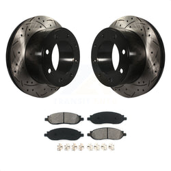 Rear Coated Drilled Slotted Disc Brake Rotors And Semi-Metallic Pads Kit For 2005-2007 Ford F-250 Super Duty F-350 KDS-100401