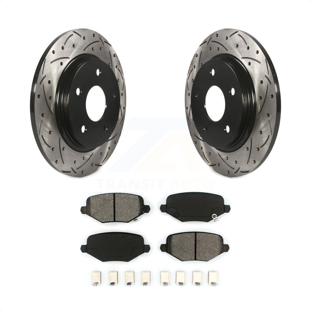 Rear Coated Drilled Slotted Disc Brake Rotors And Semi-Metallic Pads Kit For Dodge Grand Caravan Chrysler Town & Country Journey Ram C/V Volkswagen Routan KDS-100427 by Transit Auto