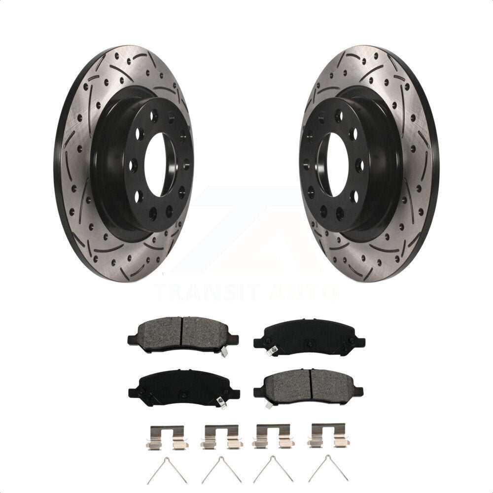 Rear Coated Drilled Slotted Disc Brake Rotors And Semi-Metallic Pads Kit For 2013-2016 Dodge Dart KDS-100432 by Transit Auto