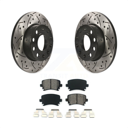 Rear Coated Drilled Slotted Disc Brake Rotors And Semi-Metallic Pads Kit For Volkswagen Jetta Rabbit Audi A3 Quattro KDS-100443 by Transit Auto