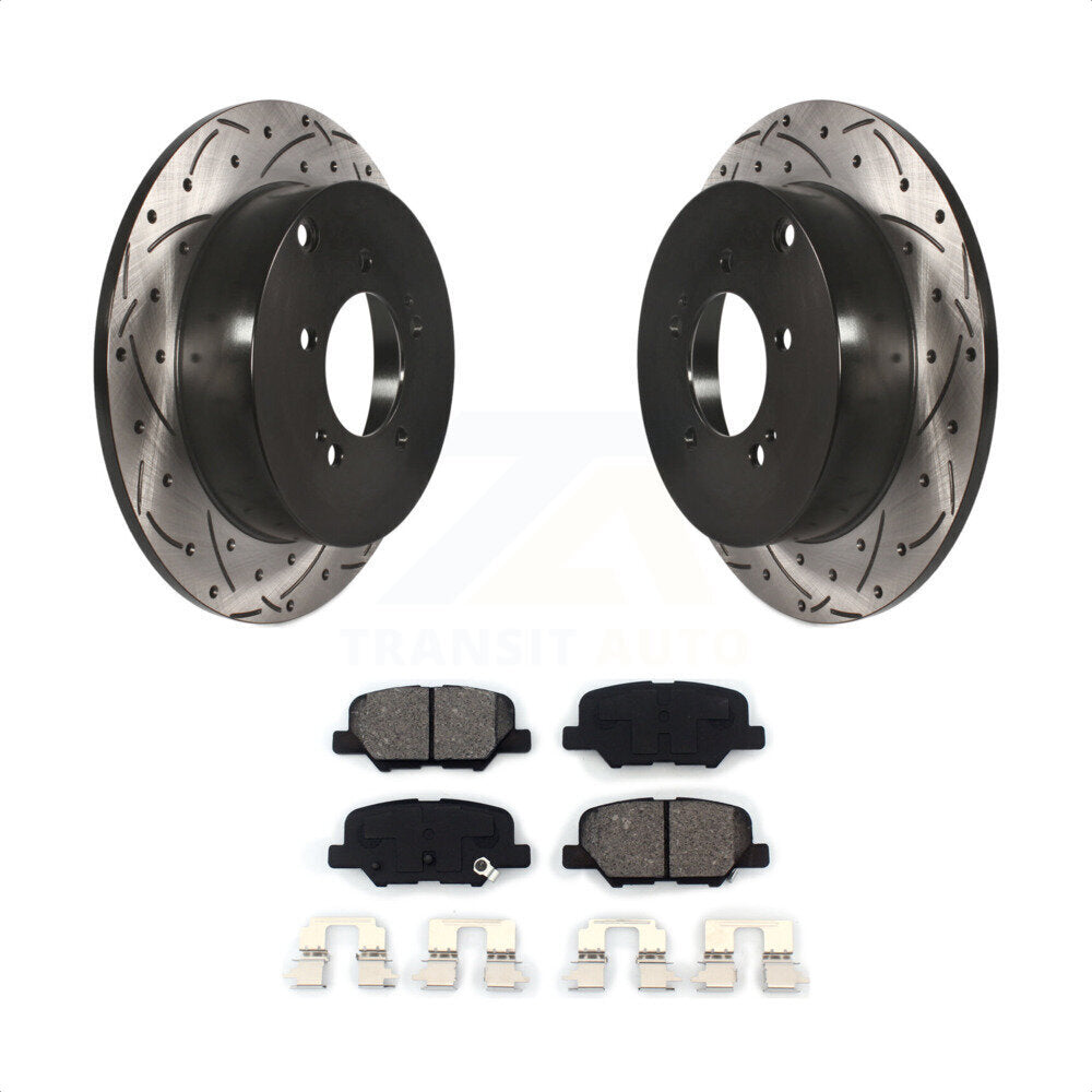 Rear Coated Drilled Slotted Disc Brake Rotors And Semi-Metallic Pads Kit For 2013 Mitsubishi Outlander 3.0L KDS-100456 by Transit Auto