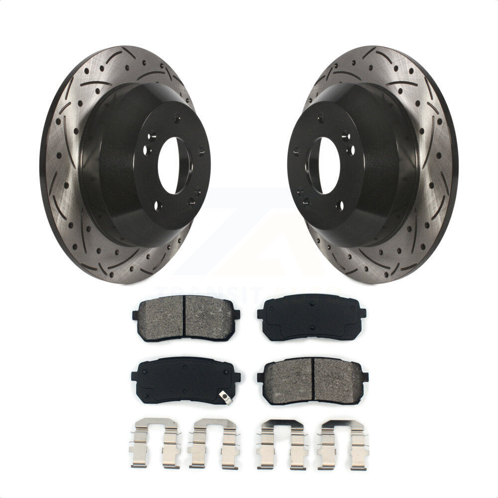 Rear Coated Drilled Slotted Disc Brake Rotors And Semi-Metallic Pads Kit For 2015-2019 Kia Sedona KDS-100471 by Transit Auto