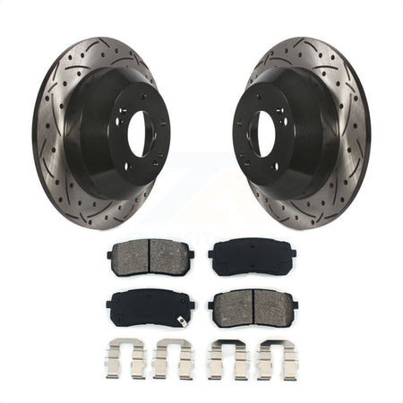 Rear Coated Drilled Slotted Disc Brake Rotors And Semi-Metallic Pads Kit For 2015-2019 Kia Sedona KDS-100471 by Transit Auto