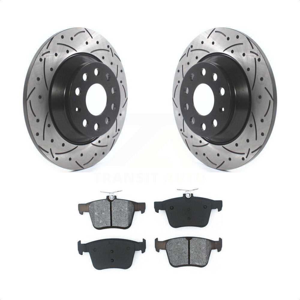 Rear Coated Drilled Slotted Disc Brake Rotors And Semi-Metallic Pads Kit For Volkswagen Tiguan Jetta Audi TT Quattro KDS-100514 by Transit Auto