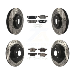 Front Rear Coated Drilled Slotted Disc Brake Rotors And Semi-Metallic Pads Kit For Ford Edge KDS-100517