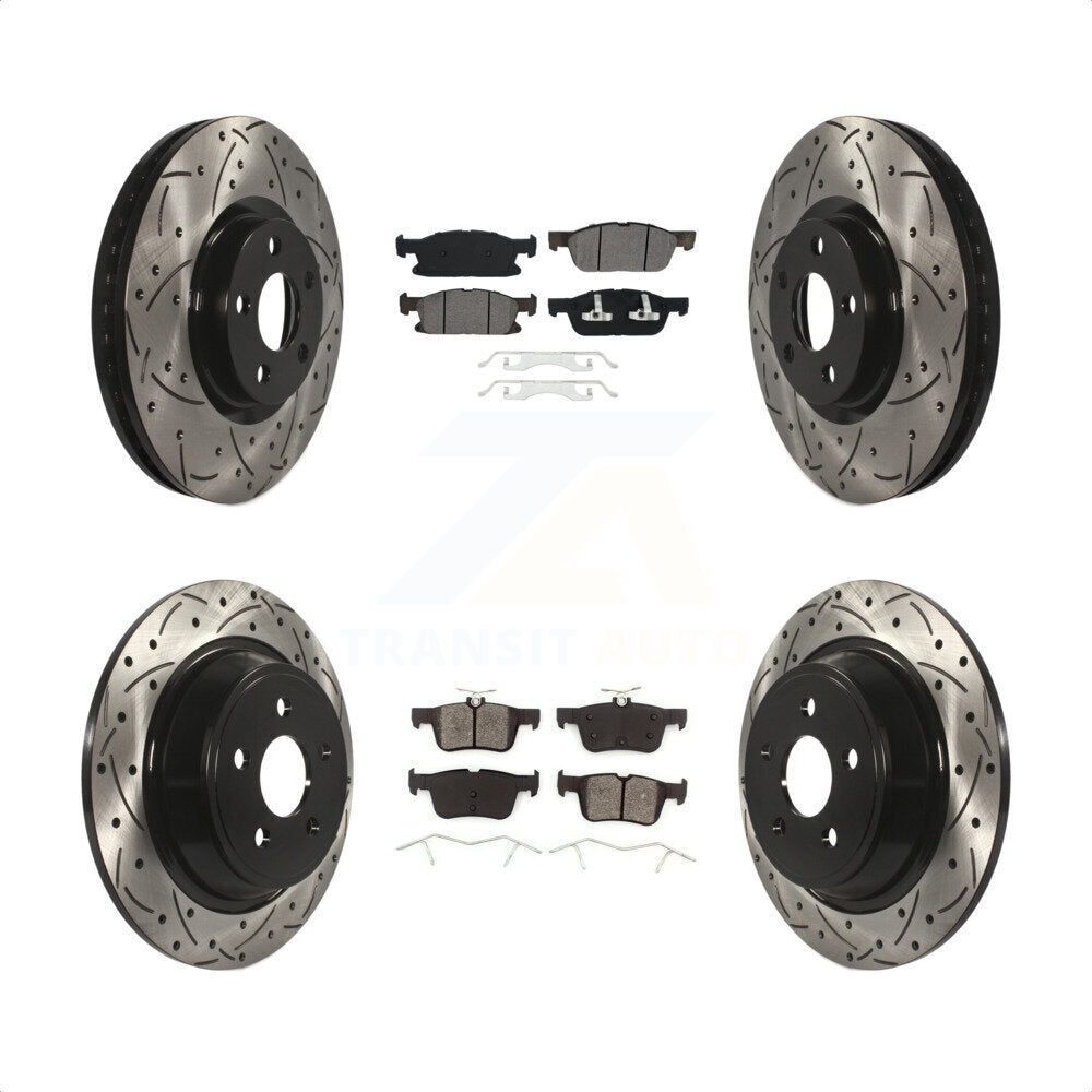 Front Rear Coated Drilled Slotted Disc Brake Rotors And Semi-Metallic Pads Kit For Ford Edge KDS-100517 by Transit Auto