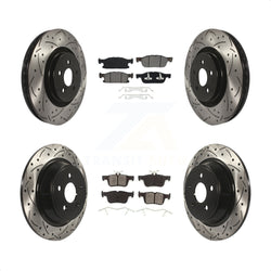 Front Rear Coated Drilled Slotted Disc Brake Rotors And Semi-Metallic Pads Kit For Ford Edge Lincoln MKX Nautilus KDS-100519
