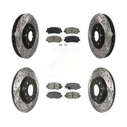 Front Rear Coated Drilled Slotted Disc Brake Rotors And Semi-Metallic Pads Kit For 2015-2017 Chrysler 200 With 305mm Diameter Rotor KDS-100520