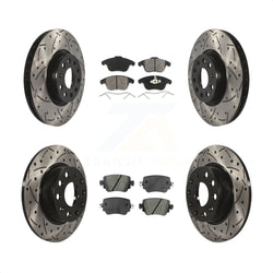 Front Rear Coated Drilled Slotted Disc Brake Rotors And Semi-Metallic Pads Kit For Volkswagen Passat KDS-100524