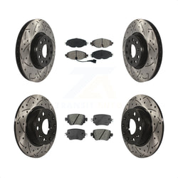 Front Rear Coated Drilled Slotted Disc Brake Rotors And Semi-Metallic Pads Kit For Volkswagen GTI Golf Alltrack Passat KDS-100527