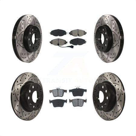 Front Rear Coated Drilled Slotted Disc Brake Rotors And Semi-Metallic Pads Kit For Audi A3 Quattro Volkswagen e-Golf KDS-100529 by Transit Auto