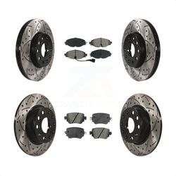 Front Rear Coated Drilled Slotted Disc Brake Rotors And Semi-Metallic Pads Kit For Volkswagen Golf SportWagen KDS-100530