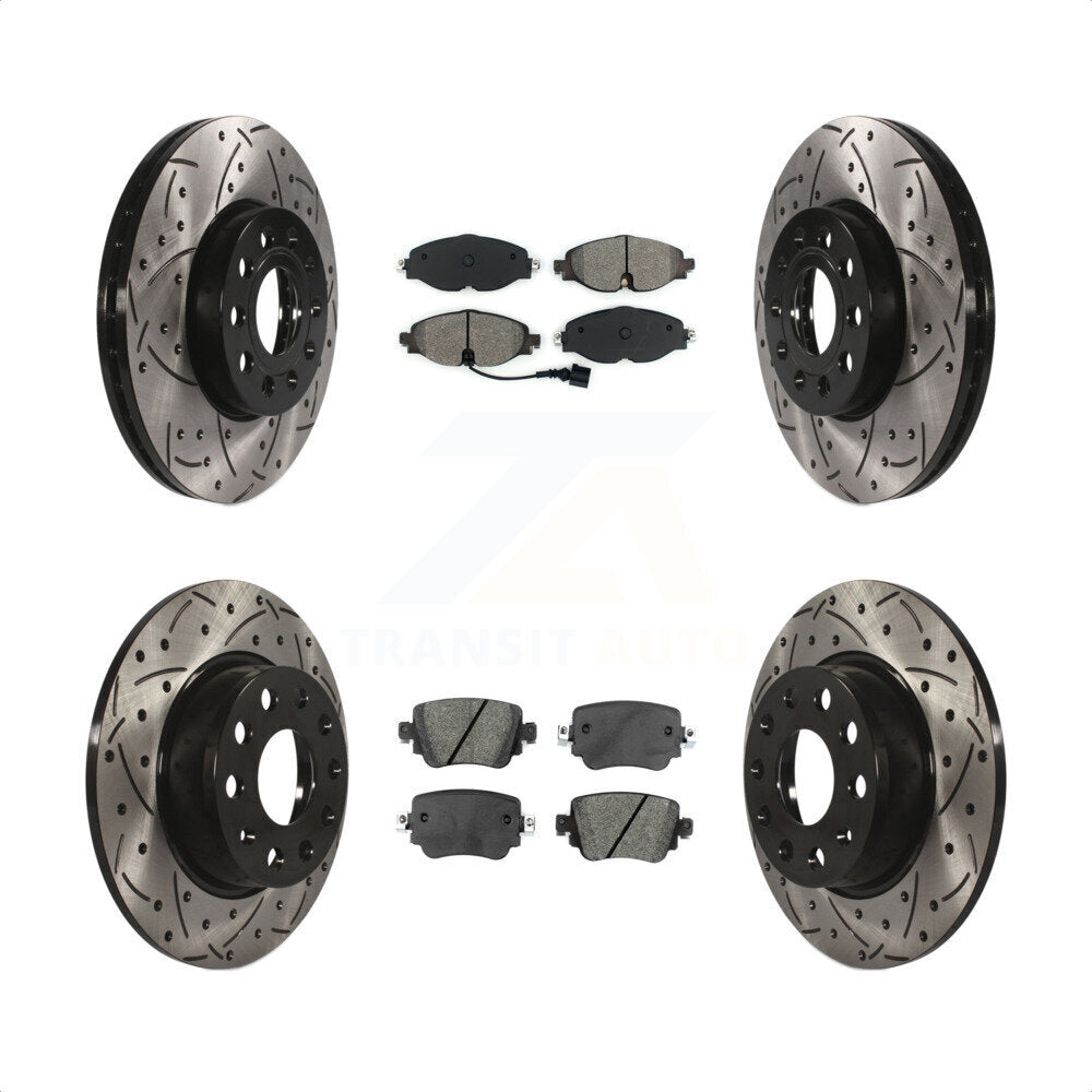 Front Rear Coated Drilled Slotted Disc Brake Rotors And Semi-Metallic Pads Kit For Volkswagen Golf SportWagen KDS-100530 by Transit Auto