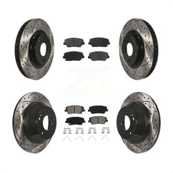 Front Rear Coated Drilled Slotted Disc Brake Rotors And Semi-Metallic Pads Kit For Kia Sorento Hyundai Santa Fe Sport KDS-100536