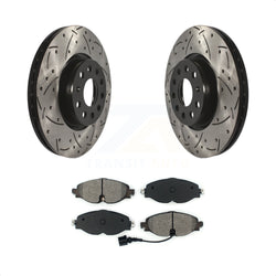 Front Coated Drilled Slotted Disc Brake Rotors And Semi-Metallic Pads Kit For Volkswagen Audi GTI A3 Quattro Golf Alltrack Sportback e-tron TT Taos Passat KDS-100548