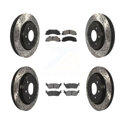 Front Rear Coated Drilled Slotted Disc Brake Rotors And Semi-Metallic Pads Kit For 2015-2017 Ford F-150 With Electric Parking KDS-100554