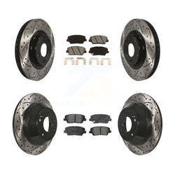 Front Rear Coated Drilled Slotted Disc Brake Rotors And Semi-Metallic Pads Kit For 2014-2015 Kia Sorento With Red Painted Calipers KDS-100555